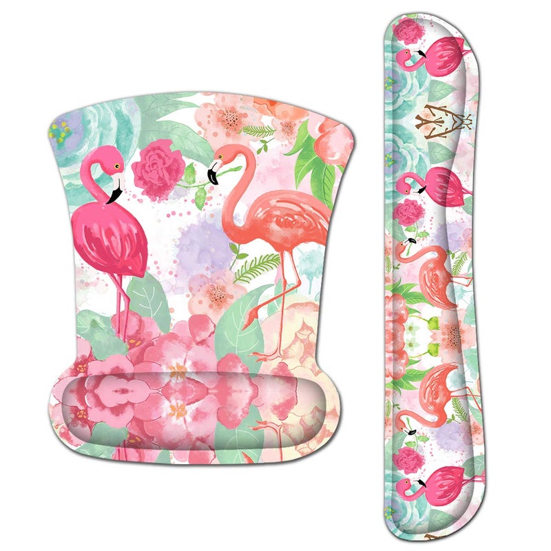 HAPLIVES Ergonomic Keyboard Wrist Rest Pad and Mouse Pad Wrist Support Set with Non-Slip Backing Memory Form-Filled, Easy-Typing and Pain Relief for Gaming Office Computer Laptop (Pink Two Flamingos) - Image 1